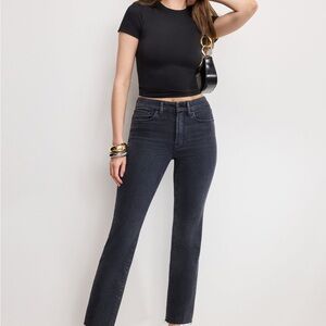 Good American Dark Gray High Rise Straight Leg Jeans